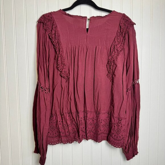 Knox Rose Burgundy Eyelet Lace Long Sleeve Top XL G3 - Picture 5 of 8